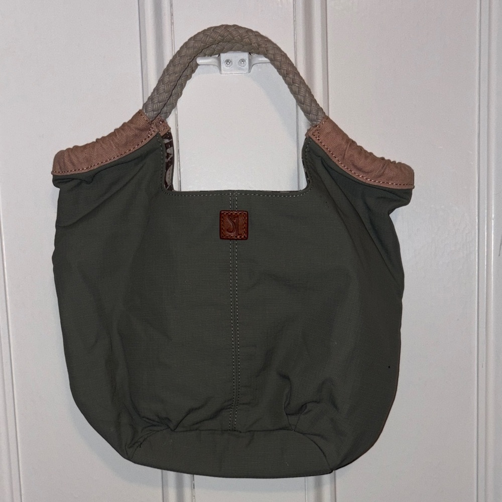 Casual Olive and Blush Tote Bag with Braided Handle